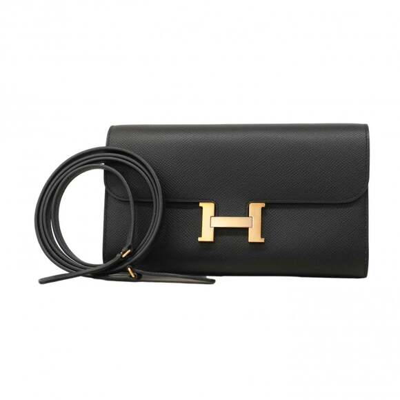HERMES Accessories - Hermes Constance Tougo Wallet/Shoulder Wallet, Veau Epsom Leather, Black/Pink...